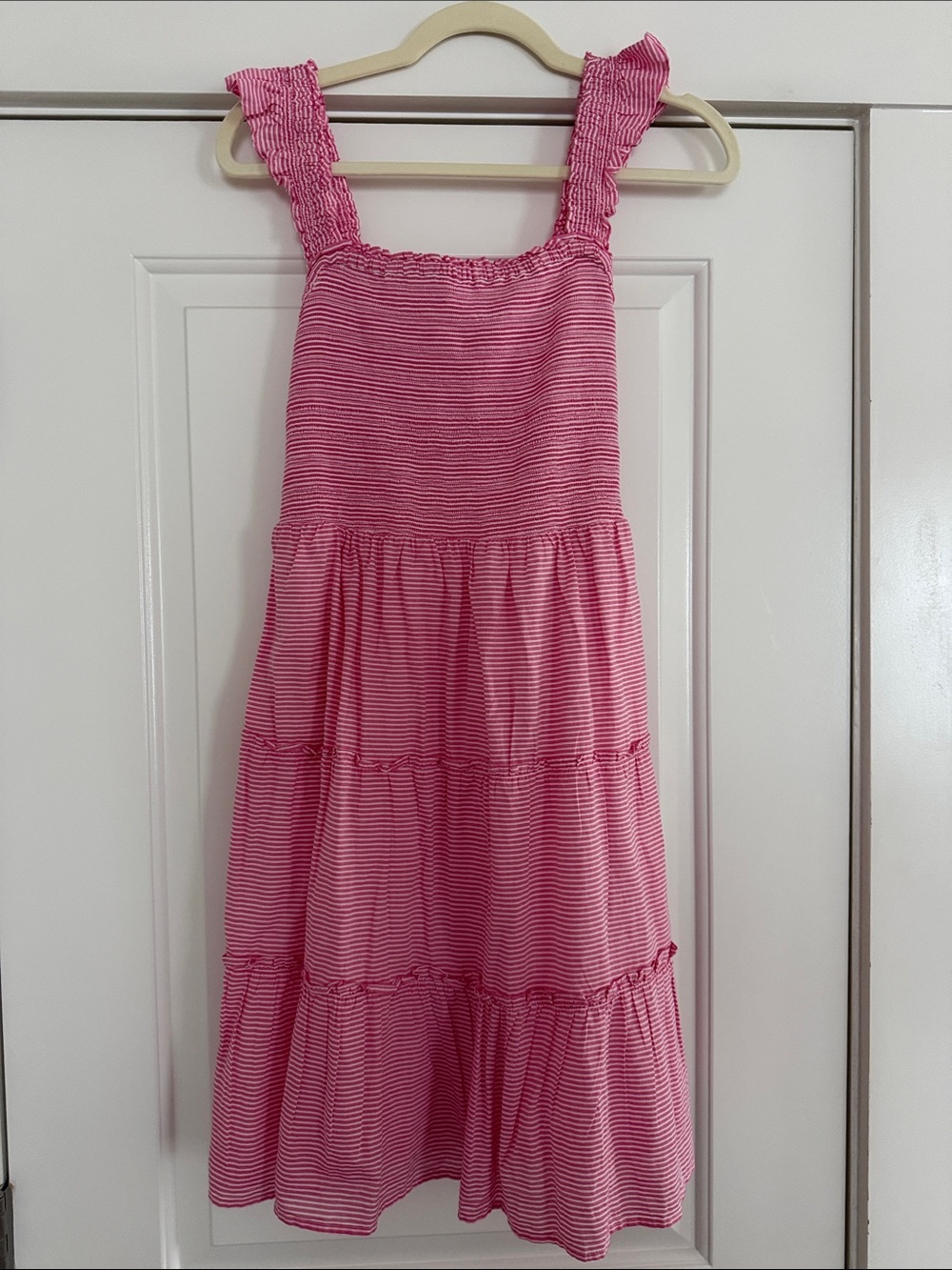 J.Crew Women’s Pink Striped Tiered Sundress with pockets
